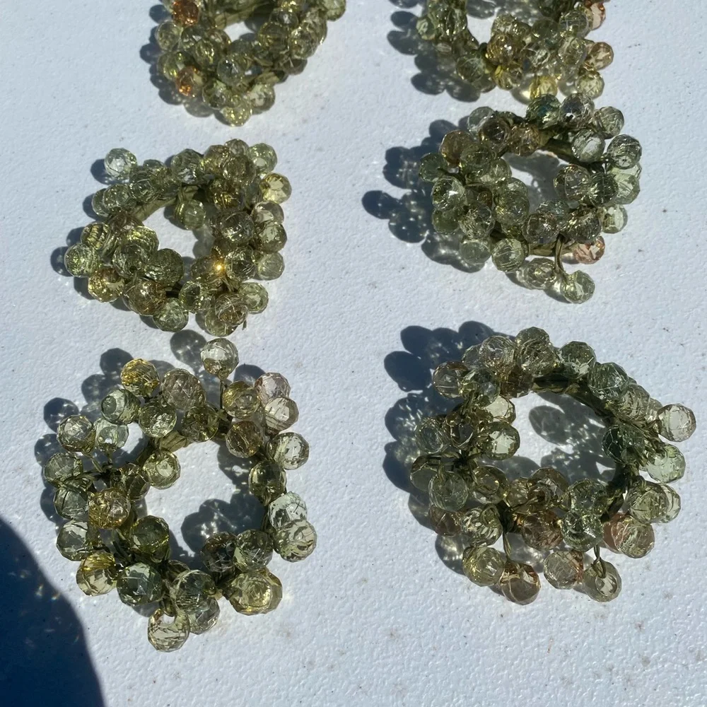 Set of Six Green Beaded Napkin Rings
